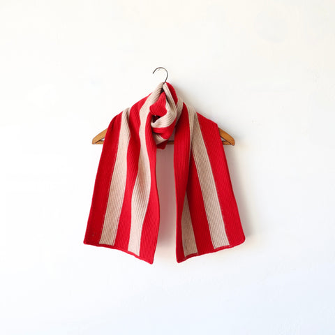Moismont Merino Wool Striped Scarf - Red/Natural