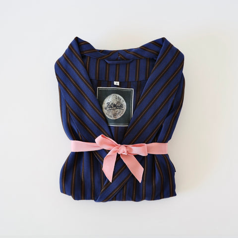 P. Le Moult Dressing Gown - Navy/Mocha/Gold Stripes