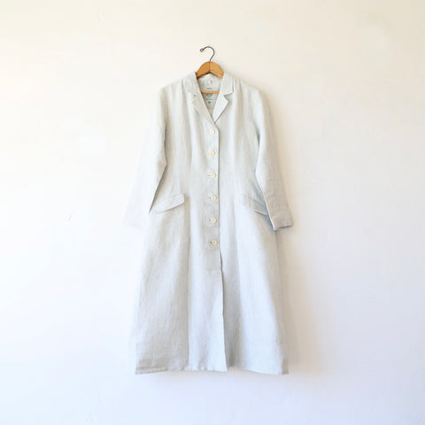 Maku Handwoven Linen Coat - Soft Blue Stripes