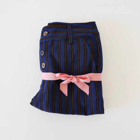 P. Le Moult Button Trousers - Navy/Mocha/Gold Stripes