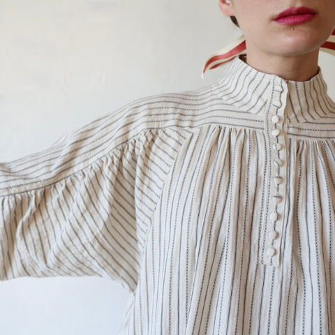 Ichi Antiquités Shirring Brushed Stripe Dress - Cream/Black