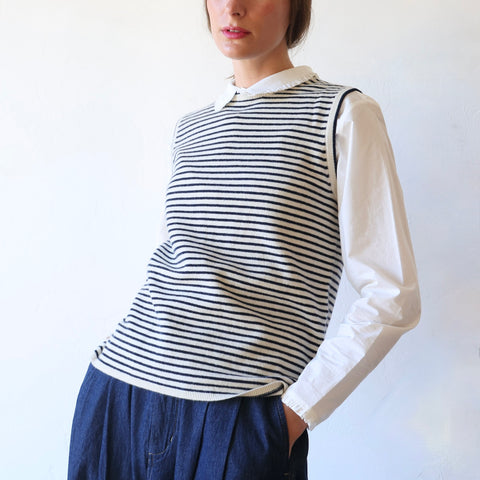 Eleph Opa Spencer Vest - Navy/Cream Stripe
