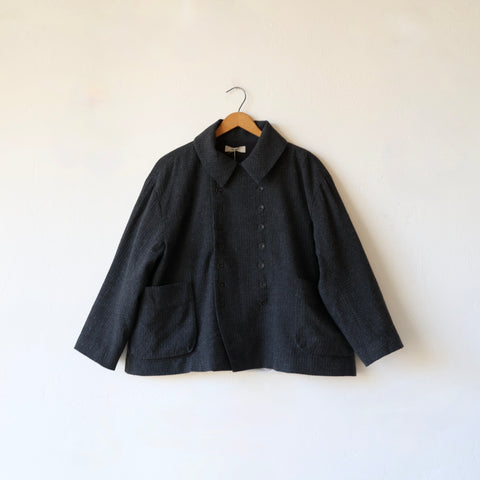 Ichi Antiquités Double Breasted Wool/Cotton Seersucker Jacket - Charcoal
