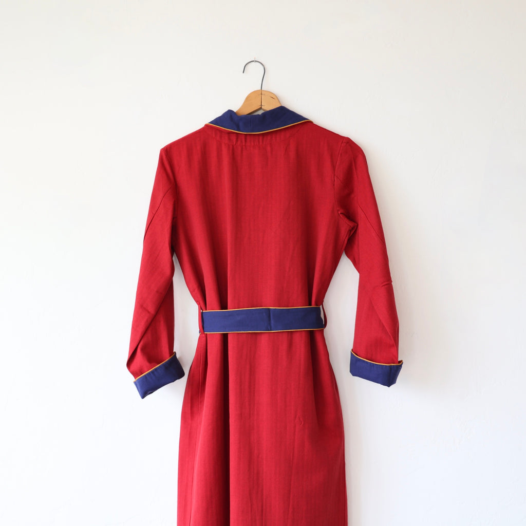 P. Le Moult Dressing Gown - Red/Blue/Gold Herringbone | Bon P. Le Moult Dressing Gown - Red/Blue/Gold Herringbone | Bon
