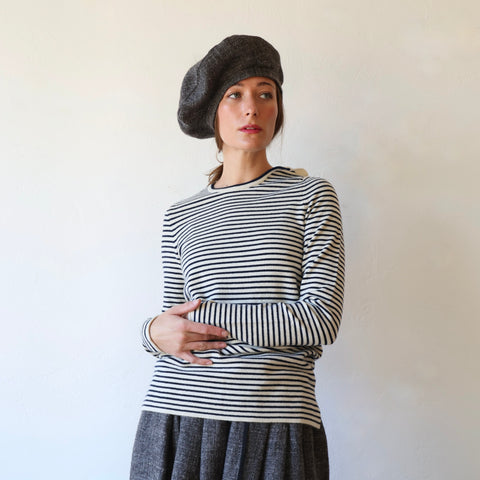 Eleph Stretch Cashmere Sailor Sweater - Navy/Cream