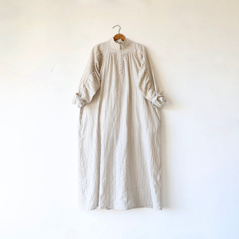 Ichi Antiquités Shirring Brushed Stripe Dress - Cream/Black