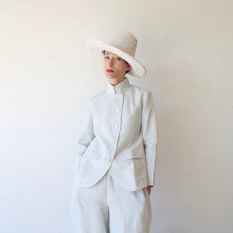 Maku Handwoven Linen Jacket - Soft Blue Stripes