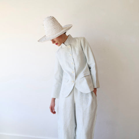 Maku Handwoven Linen Pants - Soft Blue Stripe
