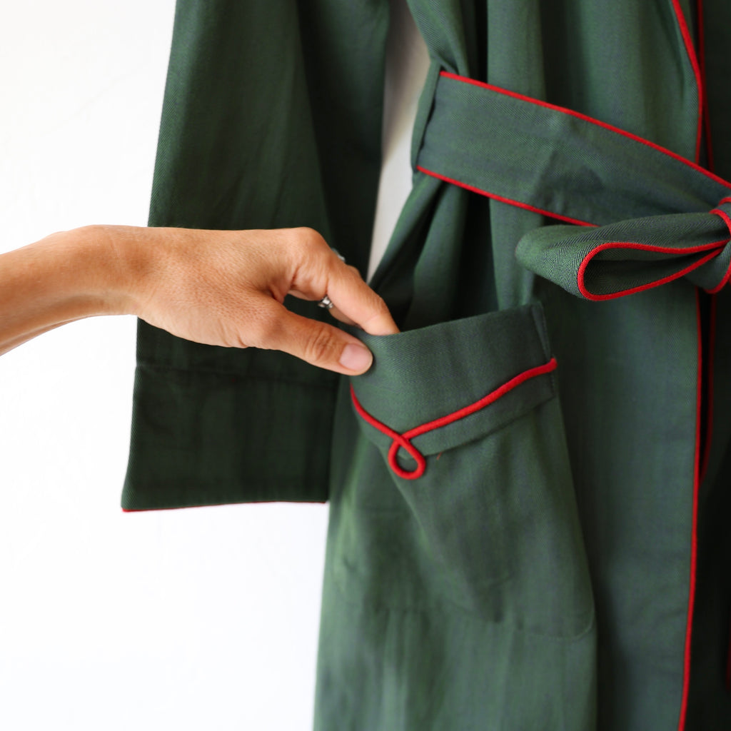 P. Le Moult Dressing Gown - Green/Red | Bon P. Le Moult Dressing Gown - Green/Red | Bon