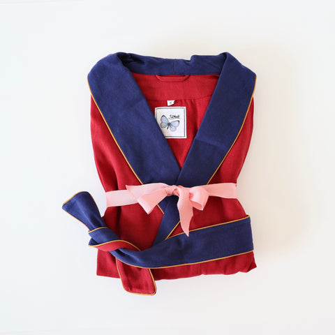 P. Le Moult Dressing Gown - Red/Blue/Gold Herringbone