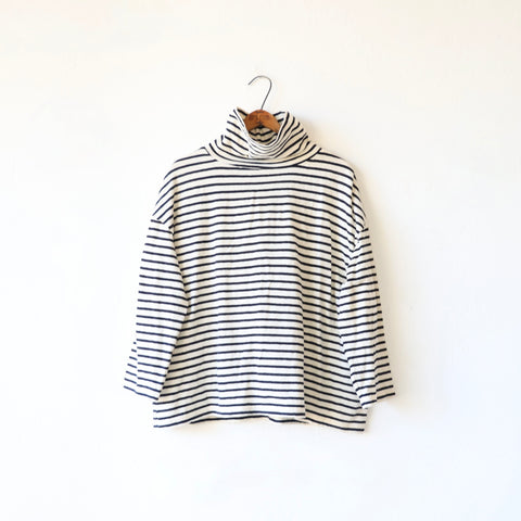 Ichi Antiquités Long Sleeve High Neck Tee - Navy Stripes