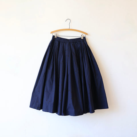 Apuntob Double Pleat Elastic Skirt - Navy/Black Polkaot