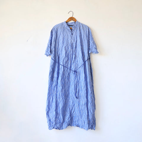 Pas de Calais Shirring Stripe Dress - Saxe Blue