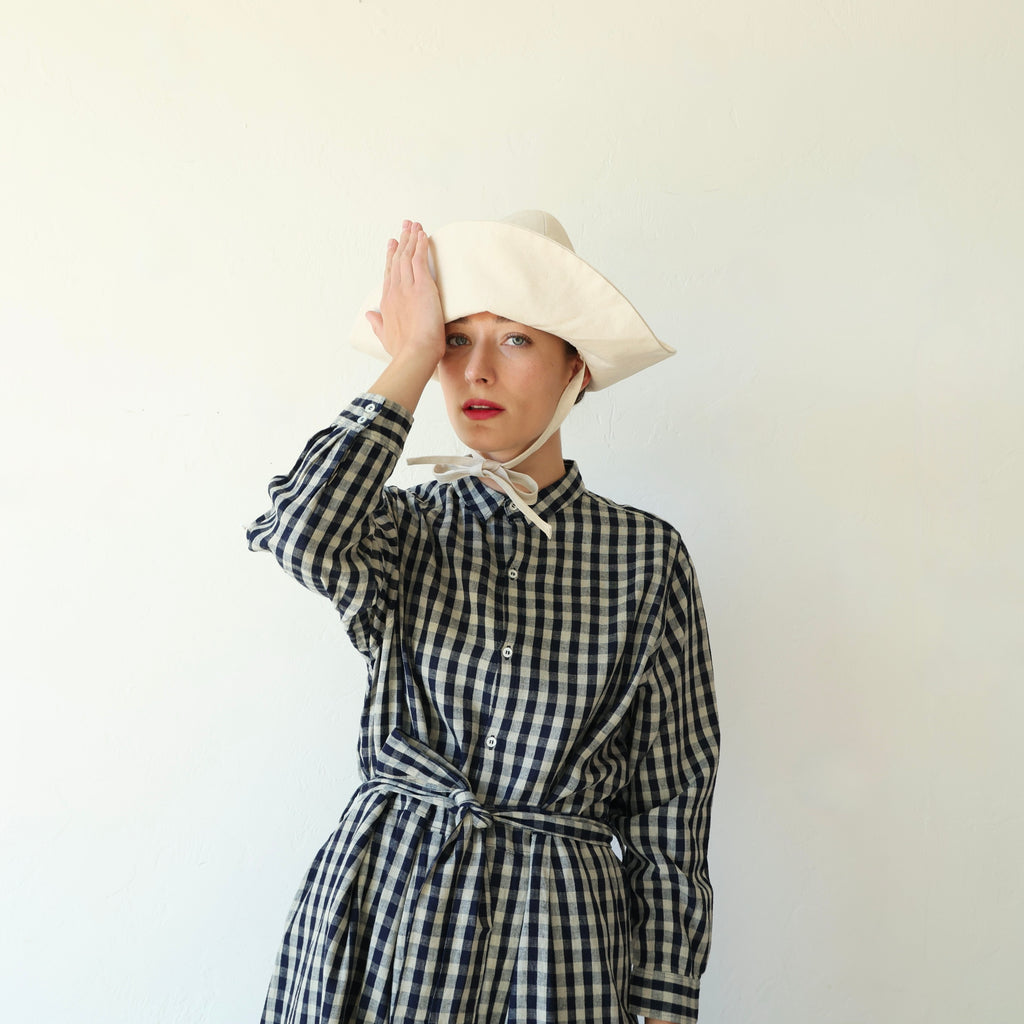 Ichi Antiquits Linen/Cotton Dress - Navy Gingham Ichi Antiquits Linen/Cotton Dress - Navy Gingham
