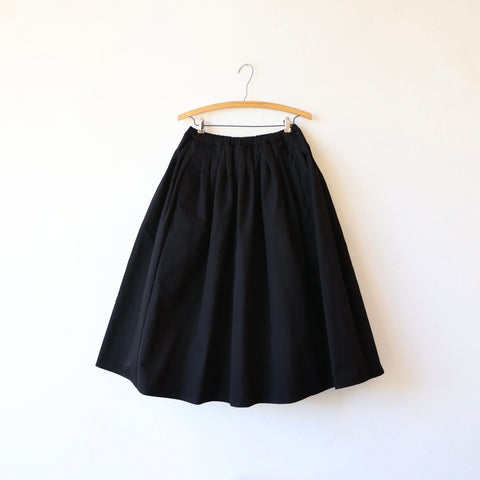 Apuntob Pleated Elastic Waist Cotton Blend Twill Skirt - Black