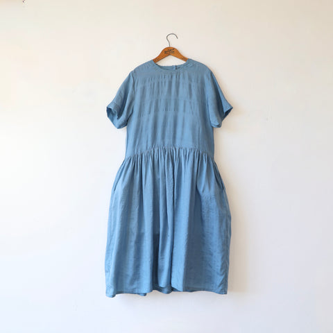 Runaway Bicycle Silk Dress - Dust Blue