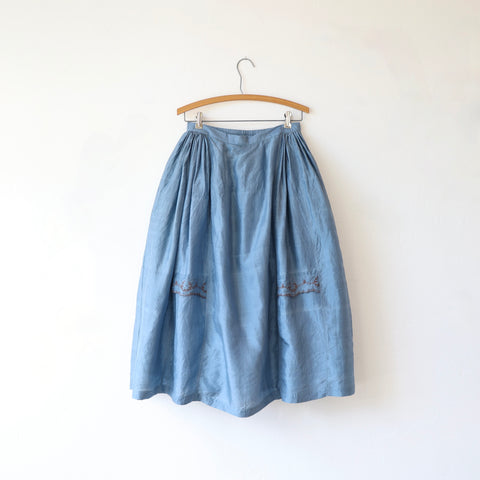 Runaway Bicycle Silk Skirt - Dust Blue