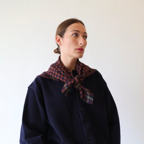 Moismont Square Wool Gingham Scarf - Nutmeg/Navy