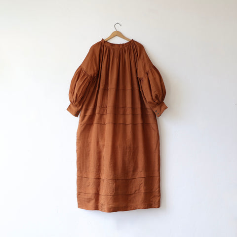 Runaway Bicycle Pleated Silk Dress - Rust