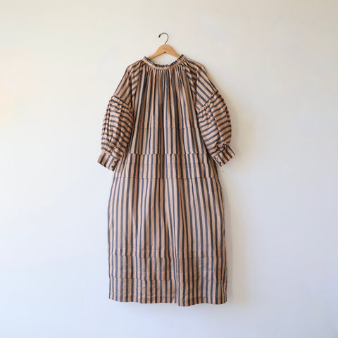 Runaway Bicycle Pleated Silk Dress - Navy/Rose Stripes