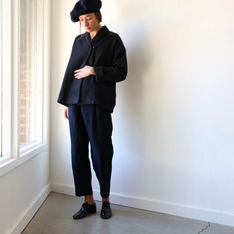 Rory William Docherty Raw Silk Tailored Cropped Trouser - Navy
