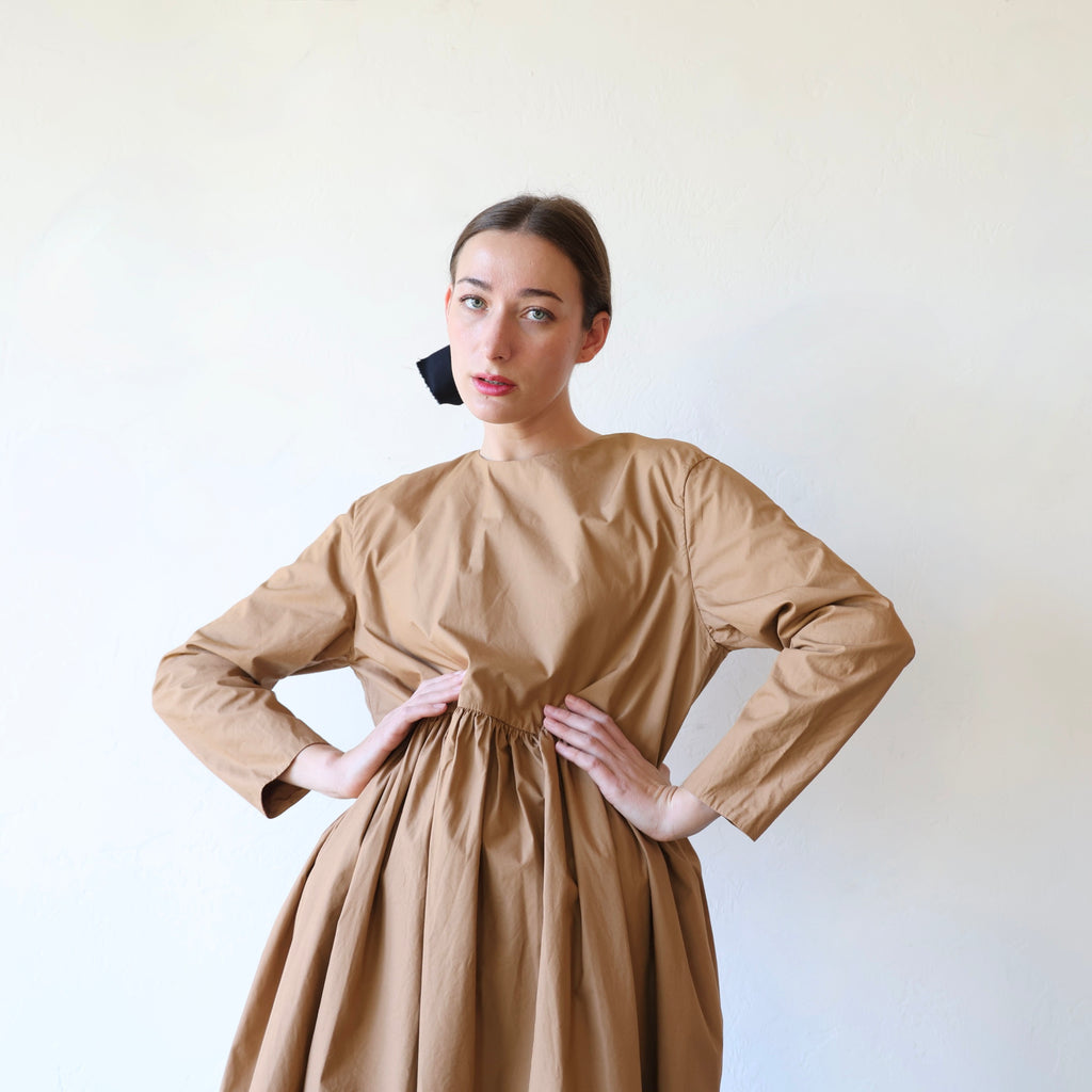 tan cotton dress Ganni Classic Summer Suiting Cowl Neck Long Dress in Beige