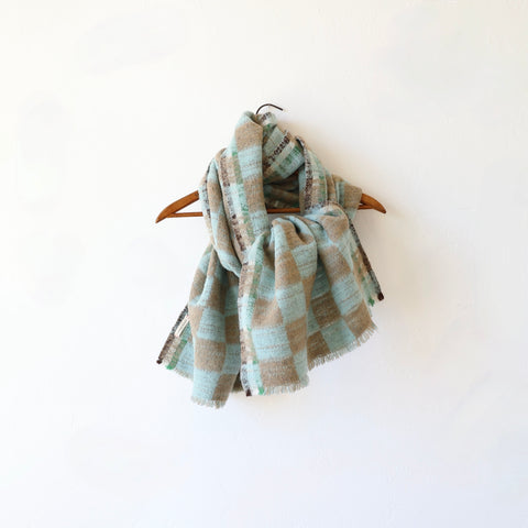 Runaway Bicycle Merino Wool Scarf - Blue/Beige Checks