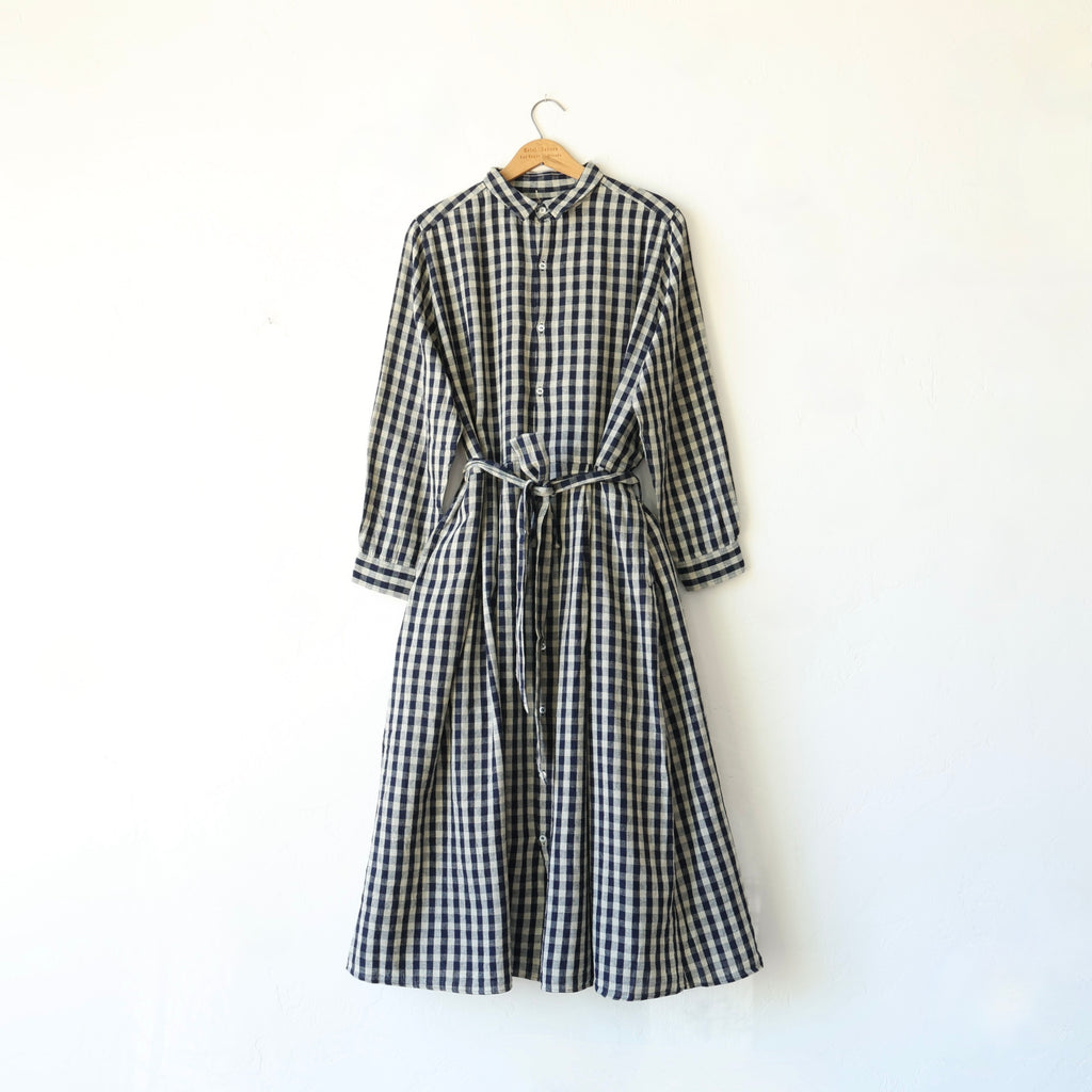 Ichi Antiquits Linen/Cotton Dress - Navy Gingham Ichi Antiquits Linen/Cotton Dress - Navy Gingham