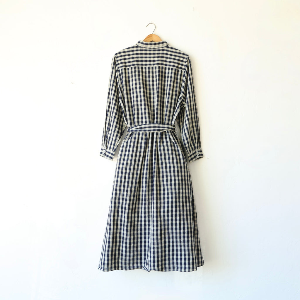 Ichi Antiquités Linen/Cotton Dress Navy Gingham - Main Image