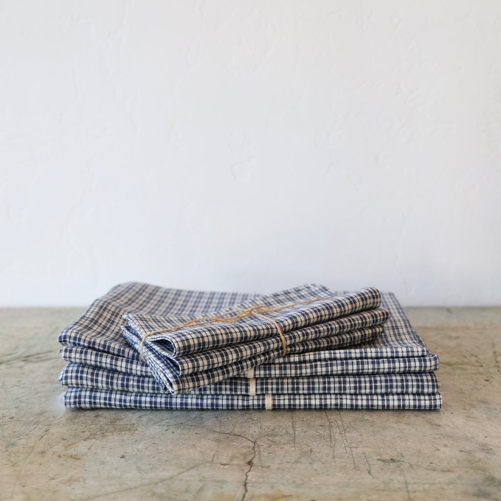 Fog Linen Tablecloths and Napkin Sets - Blue Plaid