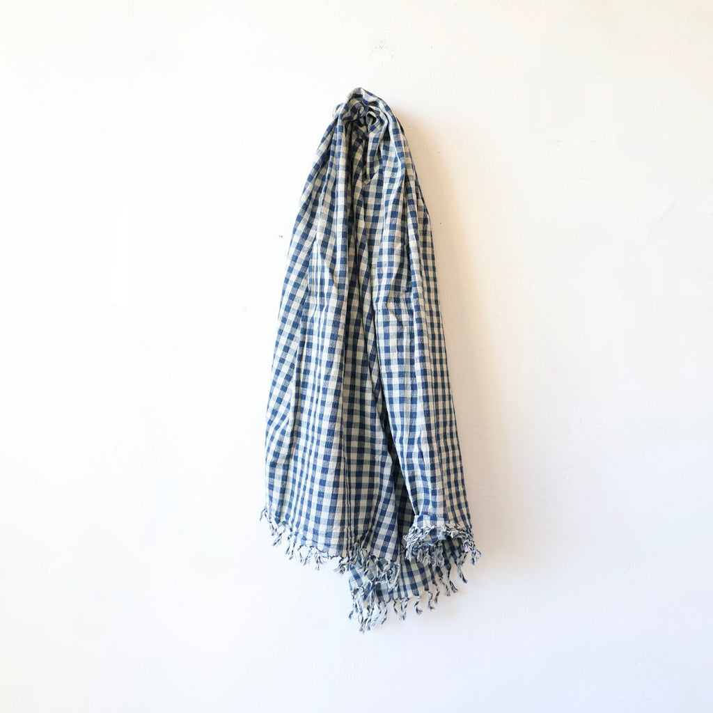 Khadi Cotton Tablecloth/Throw - Blue Gingham