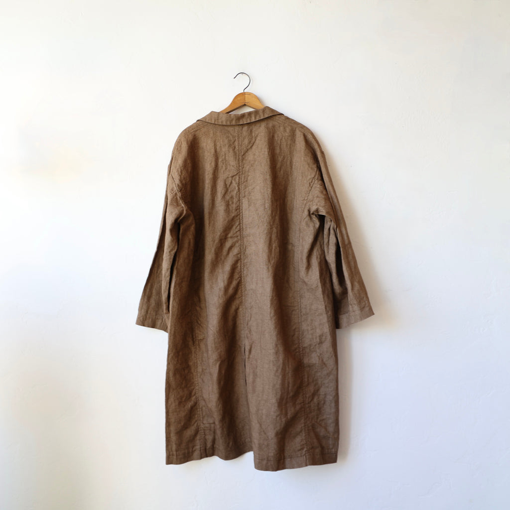 Ichi Antiquités Linen Overcoat - Russet Brown