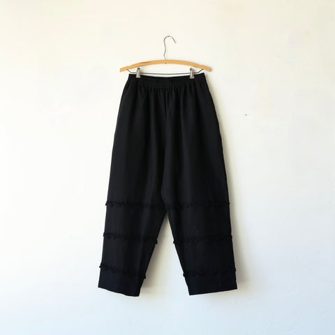 Bunon Crochet Detail Linen Pants - Black