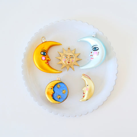 Blown Glass Ornaments - Moons & Suns - 5 Options