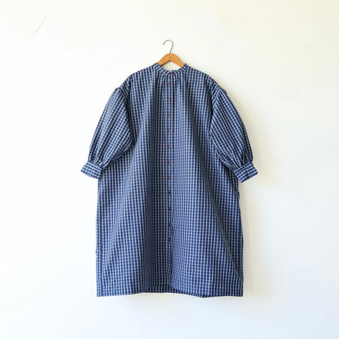 Bon Stand Collar Dress - Blue Plaid