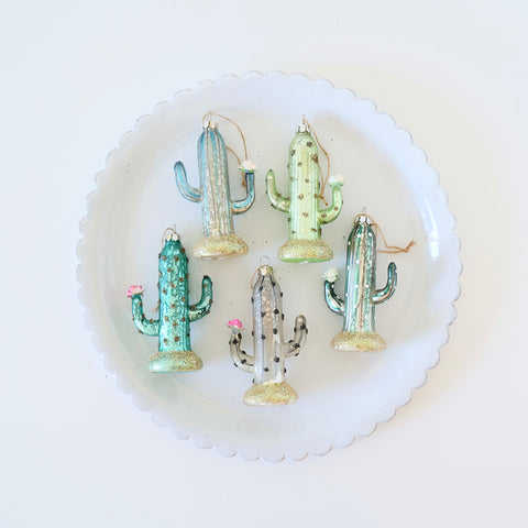 Blown Glass Ornaments - Stout Saguaro Cacti - 5 Colors