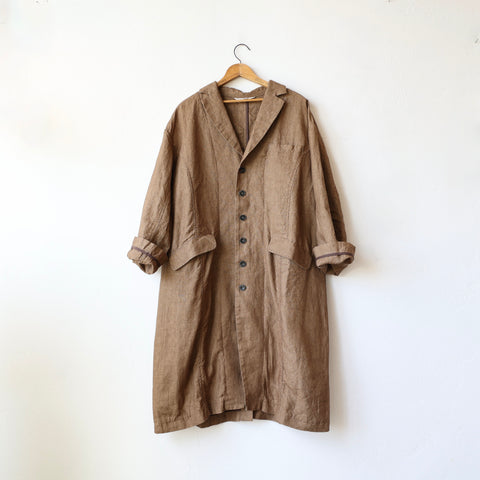 Ichi Antiquités Linen Overcoat - Russet Brown