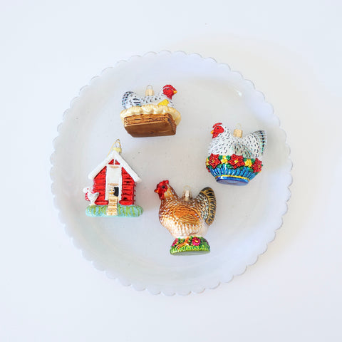 Blown Glass Ornaments - Hens & Hen House - 4 Options