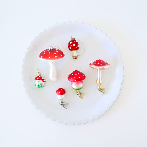 Blown Glass Clip-on Ornaments - Mushrooms - 6 Options