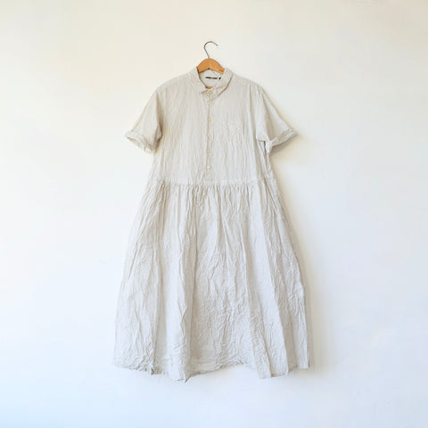 Pas de Calais Short Sleeve Crinkle Dress - Ticking Stripe