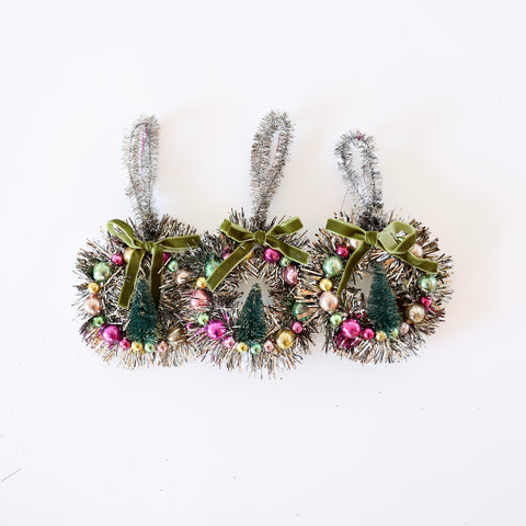 Tinsel Wreath Ornament - Green