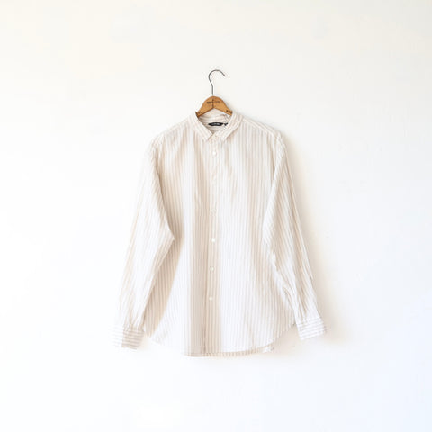Pas de Calais Organic Cotton Dobby Stripe Shirt - Natural/Brown