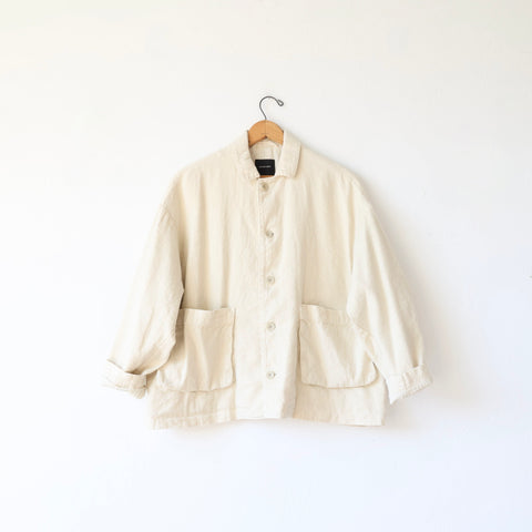 Pas de Calais Brushed Linen/Cotton Twill Coverall Jacket - Natural
