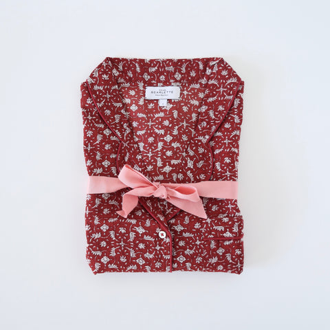 Scarlette Hand Printed Pajamas - Red Floral