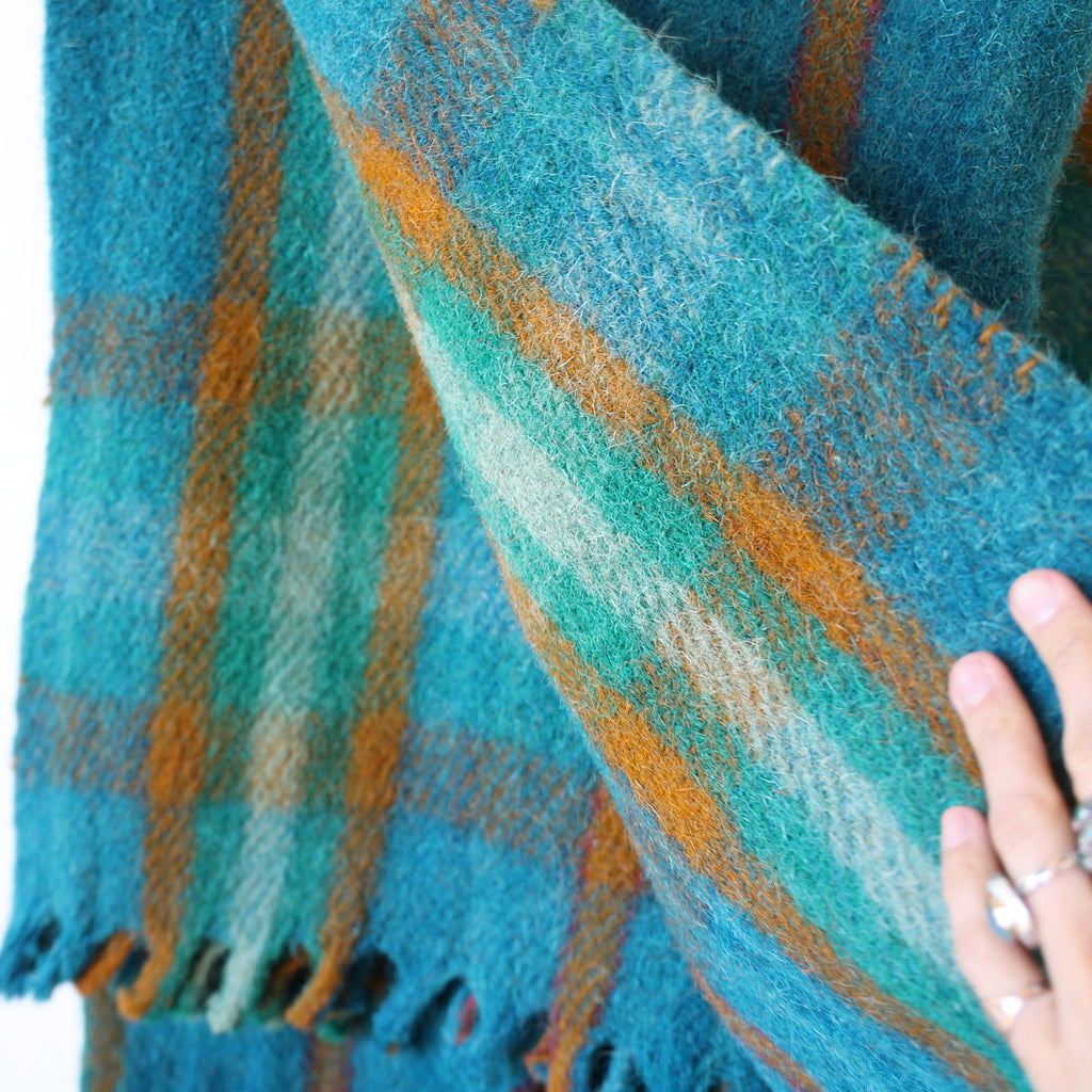 Khadi Wool Plaid Blanket - Turquoise