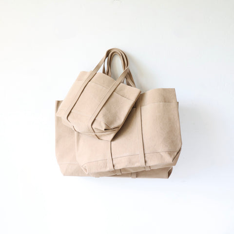 Amiacalva Washed Canvas Tote Bags - Tan - 3 Size Options