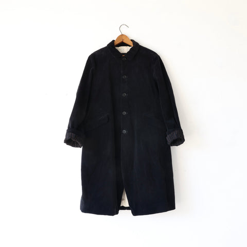 Pas de Calais Brushed Cotton Balmacaan Coat - Black