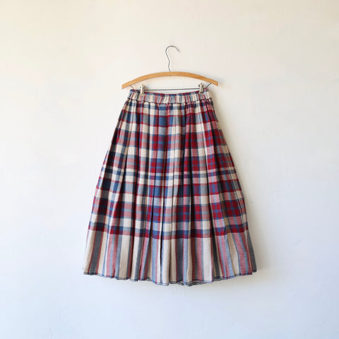 Runaway Bicycle Merino Pleated Skirt - Red/Blue Plaid