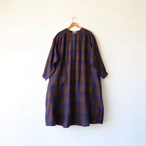 Runaway Bicycle Plaid Dress - Brown/Blue
