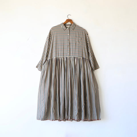 Runaway Bicycle Checks Dress - Maroon/Navy